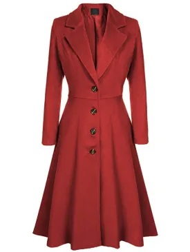 1930s Solid Lapel Long Sleeve Coat