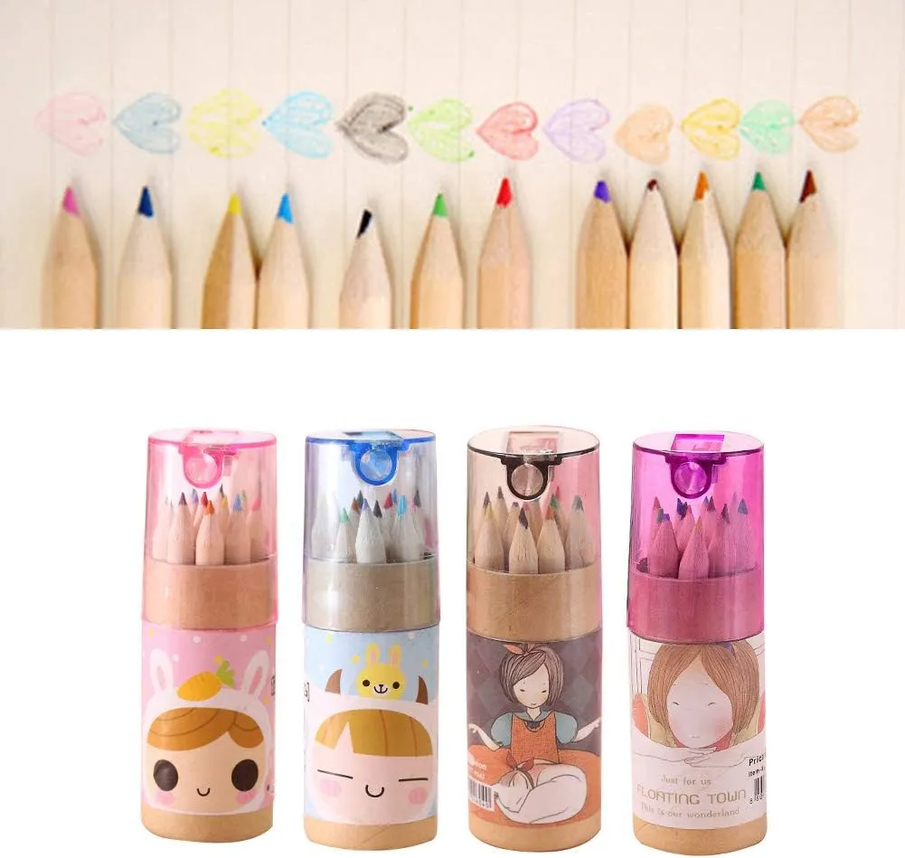 7957 12 Colouring Pencils Kids Set, Pencils Sharpener, Mini Drawing Colored Pencils with Sharpener, Kawaii Manual Pencil Cutter, Coloring Pencil Accessory School Supplies for Kid Artists Writing Sketching