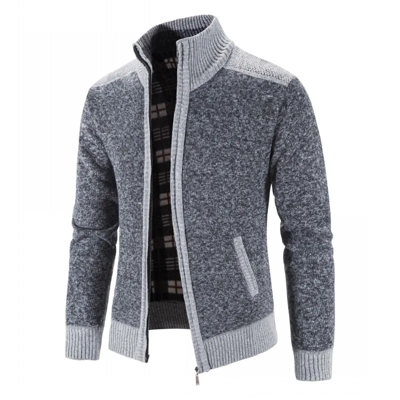 Advbridge New Men&#39;s Sweater Coat Fashion Patchwork Cardigan Men Knitted Sweater Jacket Slim Fit Stand Collar Thick Warm Cardigan Coats Men