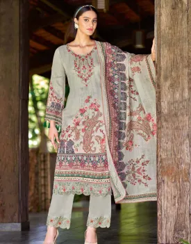 Alok Unstitched Grey Pakistani Print Salwar Suit Material