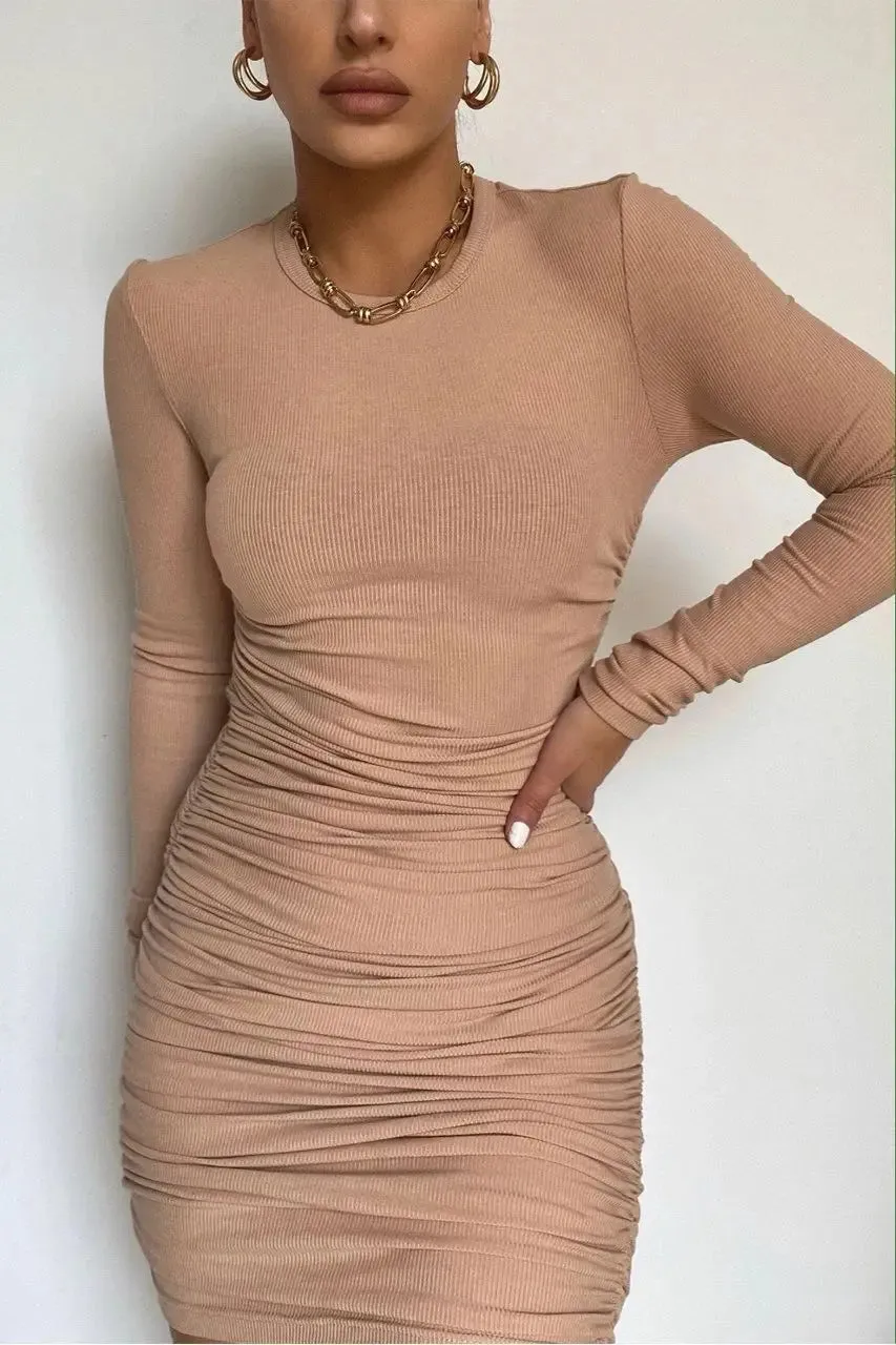 Autumn Winter Solid Long Sleeve Mini Bodycon Dress