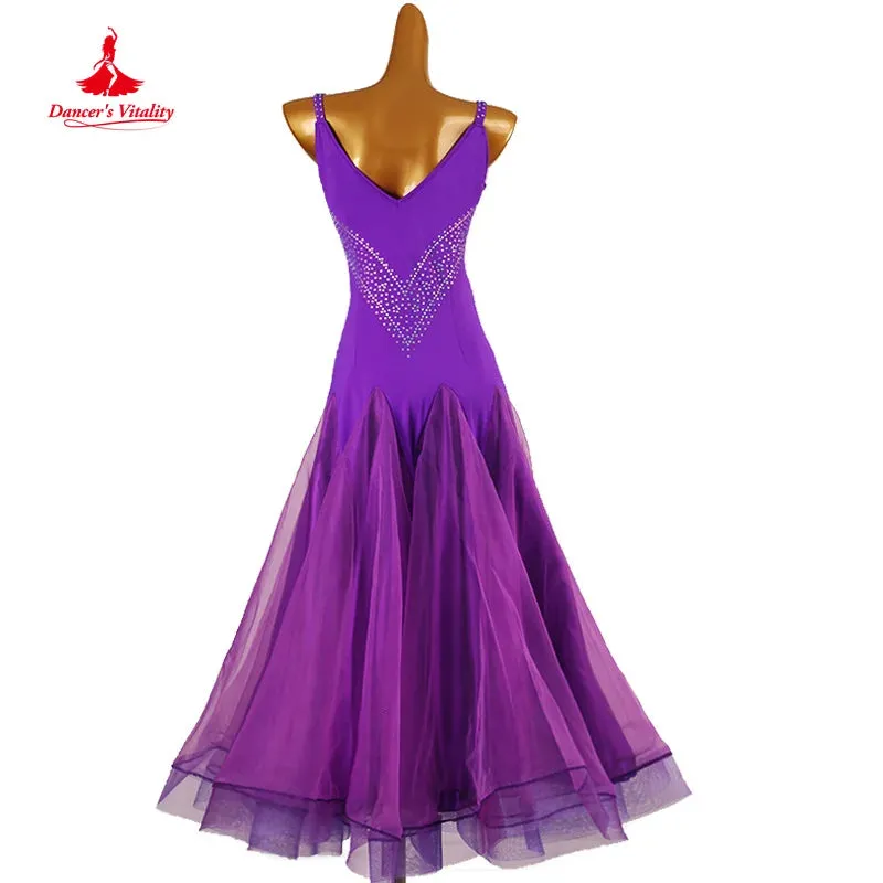 Ballroom Dance Competition Dresses Women Customized Light Luxury Rhinestone Gauze Dress  Modern Dancing Performance Costumes