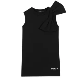 Balmain Kids Printed Logo Black Bow Dress