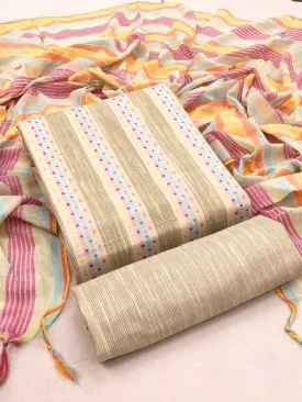 Beige Pure Handloom Cotton Unstitched Dress Material