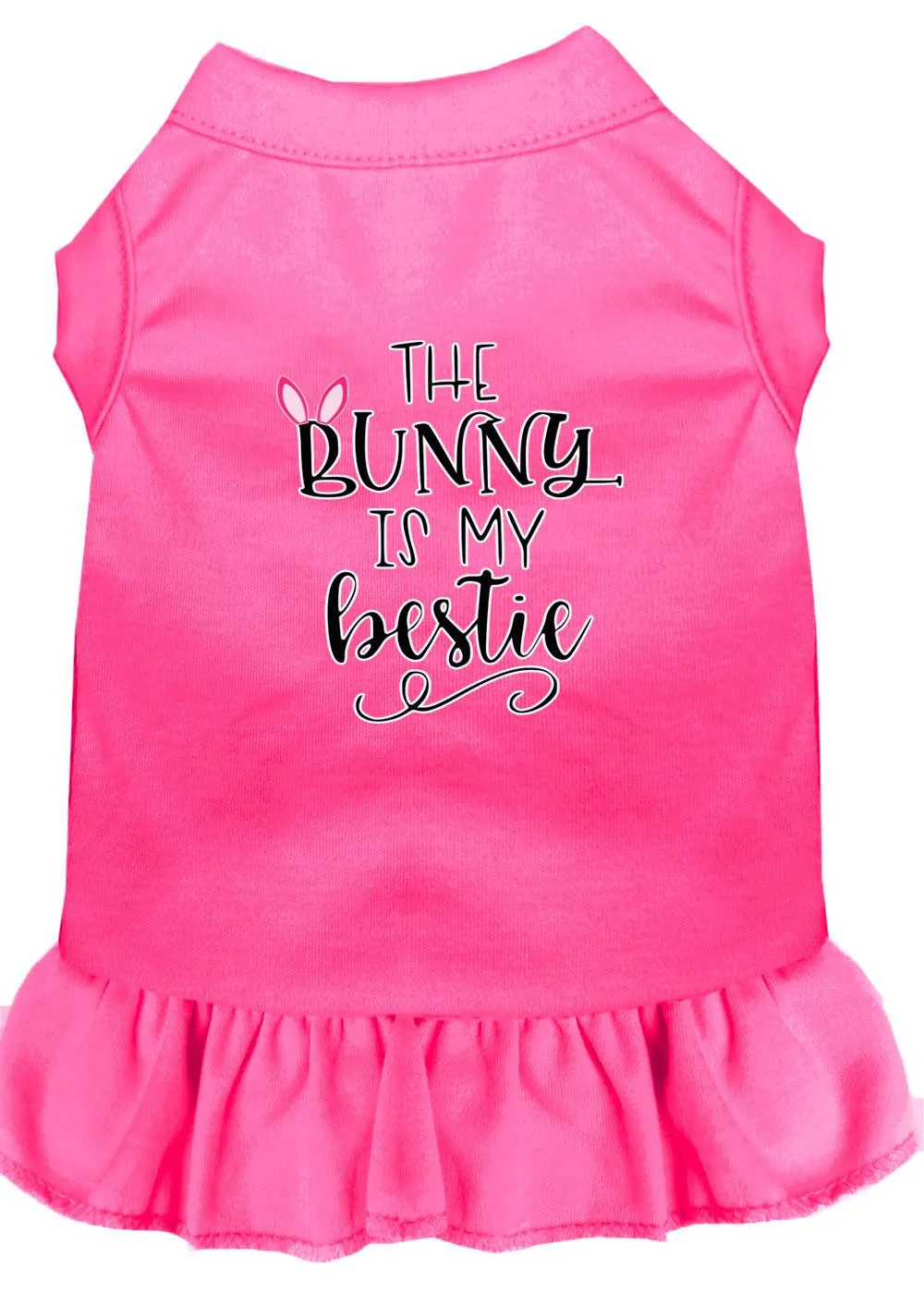 Bunny Is My Bestie Screen Print Dog Dress Bright Pink Lg (14)