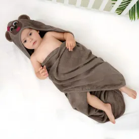 Cartoon Cotton Hooded Baby Bath Towel with Baby Loofah