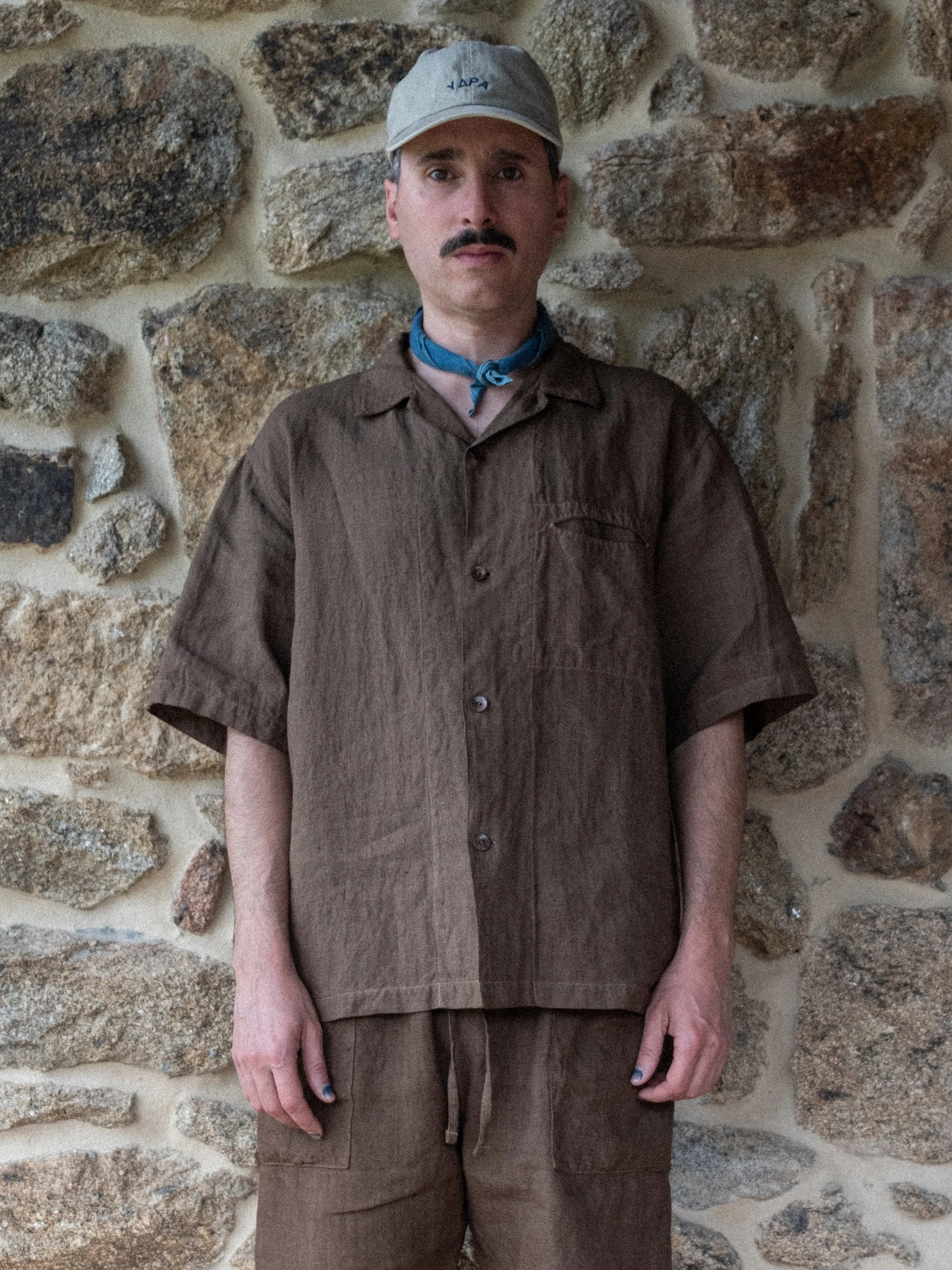 Chocolate Brown Cutch & Iron Hand-Dyed Hemp Short-Sleeve Shirt