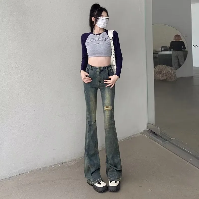 deanwangkt Micro Flared Pants, Spring And Autumn Pants, High Waisted Jeans, Minimalist New Style, Fashionable Harajuku Women's Trend