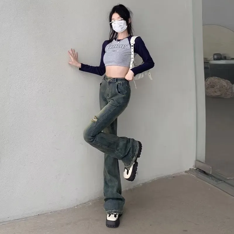 deanwangkt Micro Flared Pants, Spring And Autumn Pants, High Waisted Jeans, Minimalist New Style, Fashionable Harajuku Women's Trend