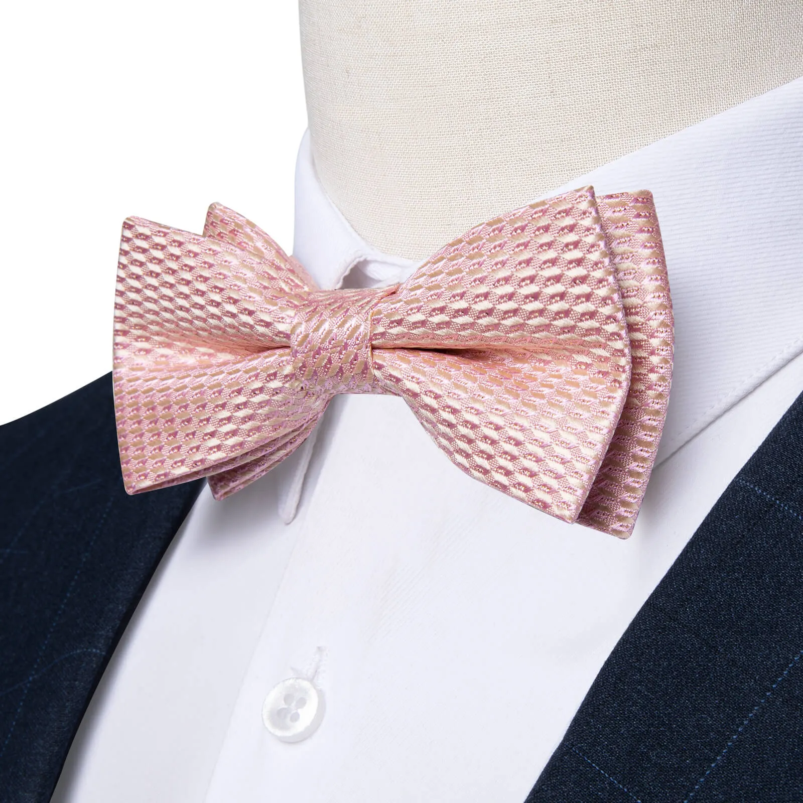 DiBanGu Kids Bow Tie Light Pink Geometric Silk Pre-Bow Tie Hanky Set