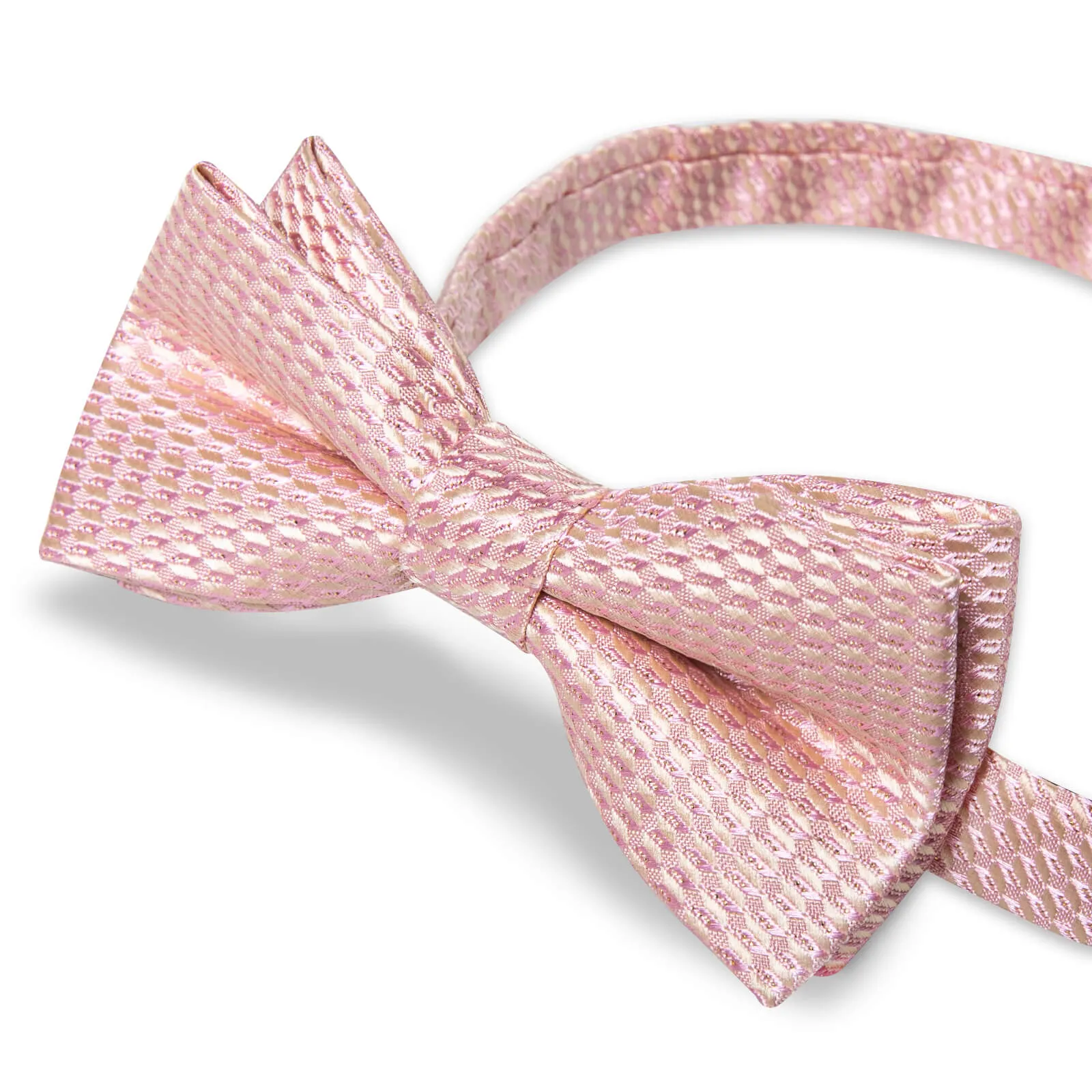 DiBanGu Kids Bow Tie Light Pink Geometric Silk Pre-Bow Tie Hanky Set