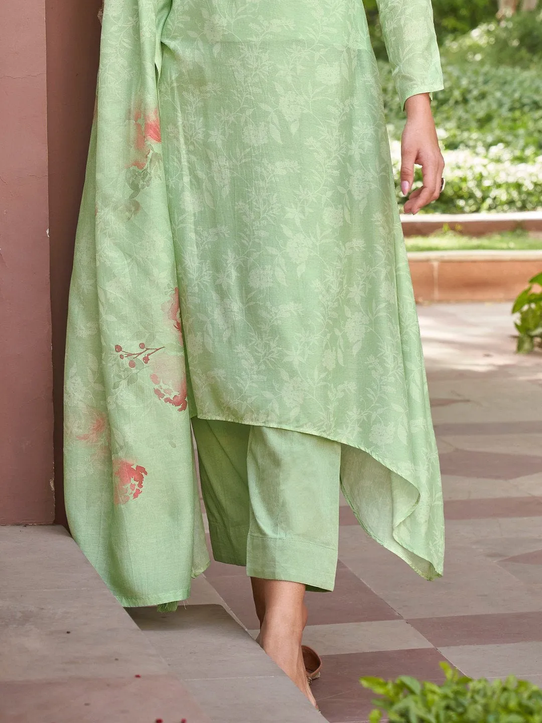 Embroidered Green Cotton Un-Stitched Salwar Suit Set