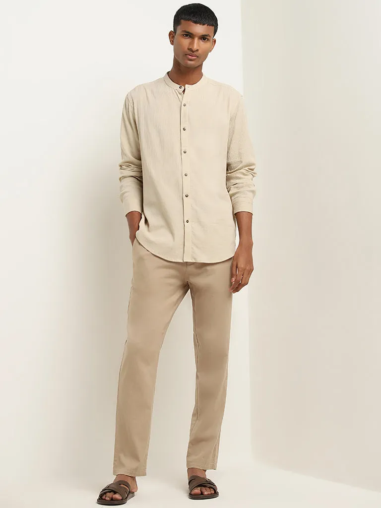 ETA Beige Crinkle Textured Resort-Fit Cotton Shirt