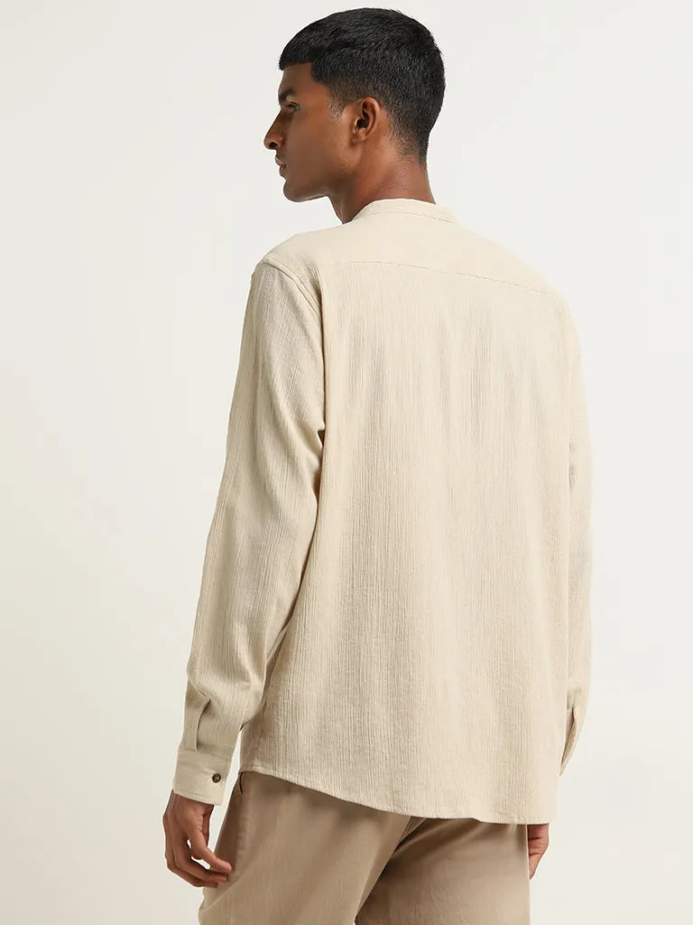 ETA Beige Crinkle Textured Resort-Fit Cotton Shirt