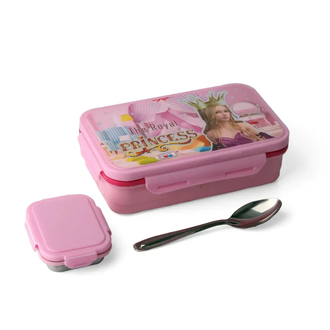 Feast Small Pink 2 Compartment Stainless Steel Tiffin Box for School, Office, Kids (500ML)