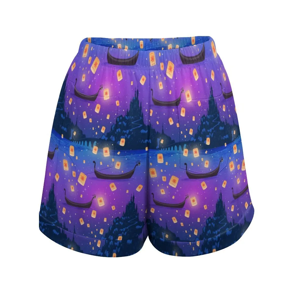 Floating Lanterns Women's High-Waisted Loose Shorts With Pockets