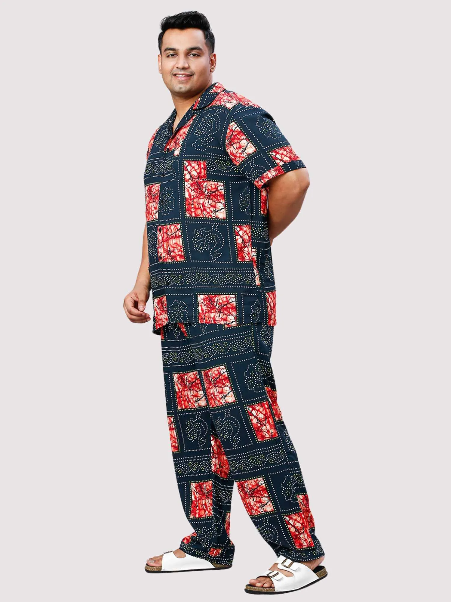 Flower Dots Digital Printed Full Co-ords Set Men's Plus Size