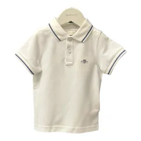 Gant - White with navy trim polo T-shirt, Kids 2-8yrs