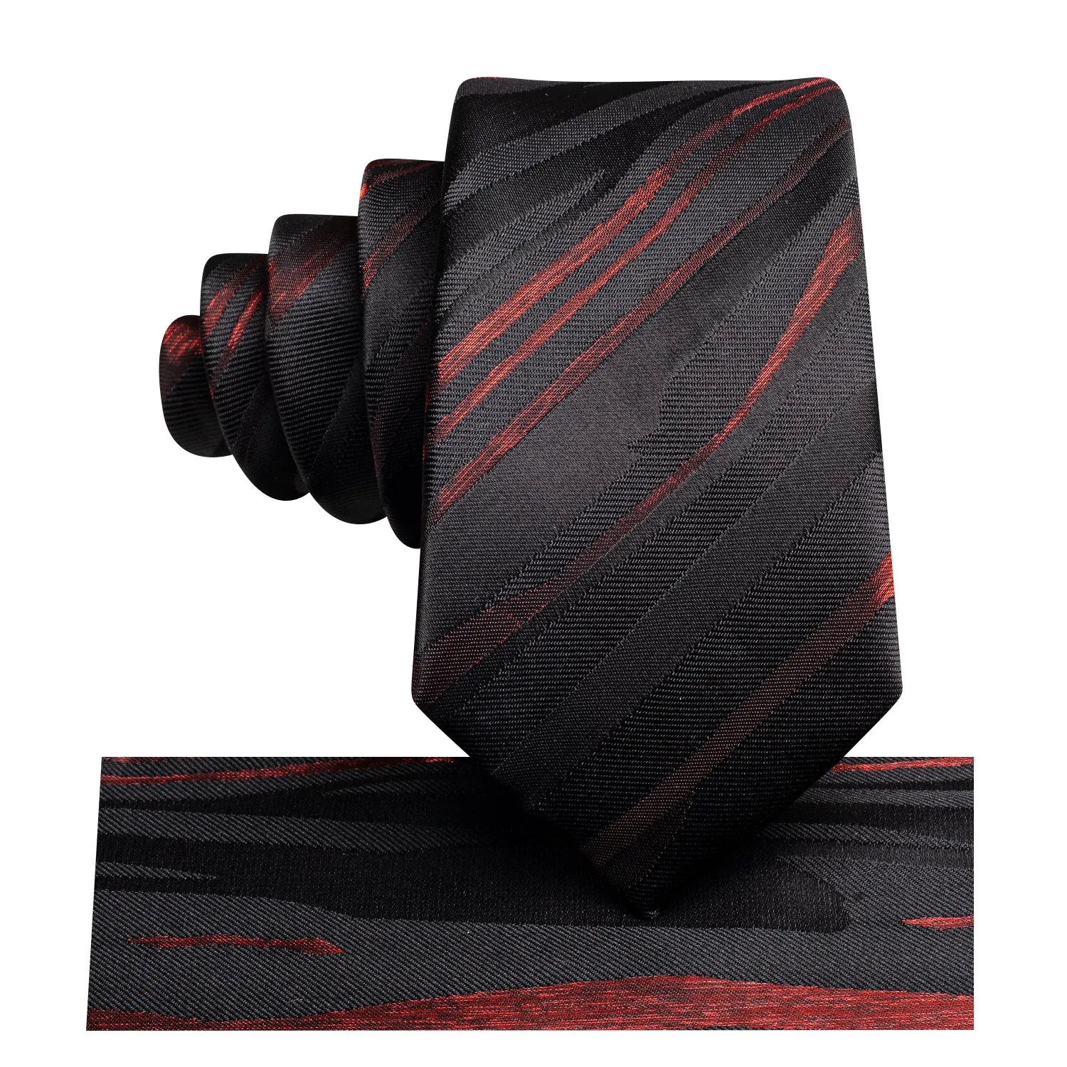 Hi-Tie Black Red Striped Children Ties Kids Boys Tie Pocket Square 6cm