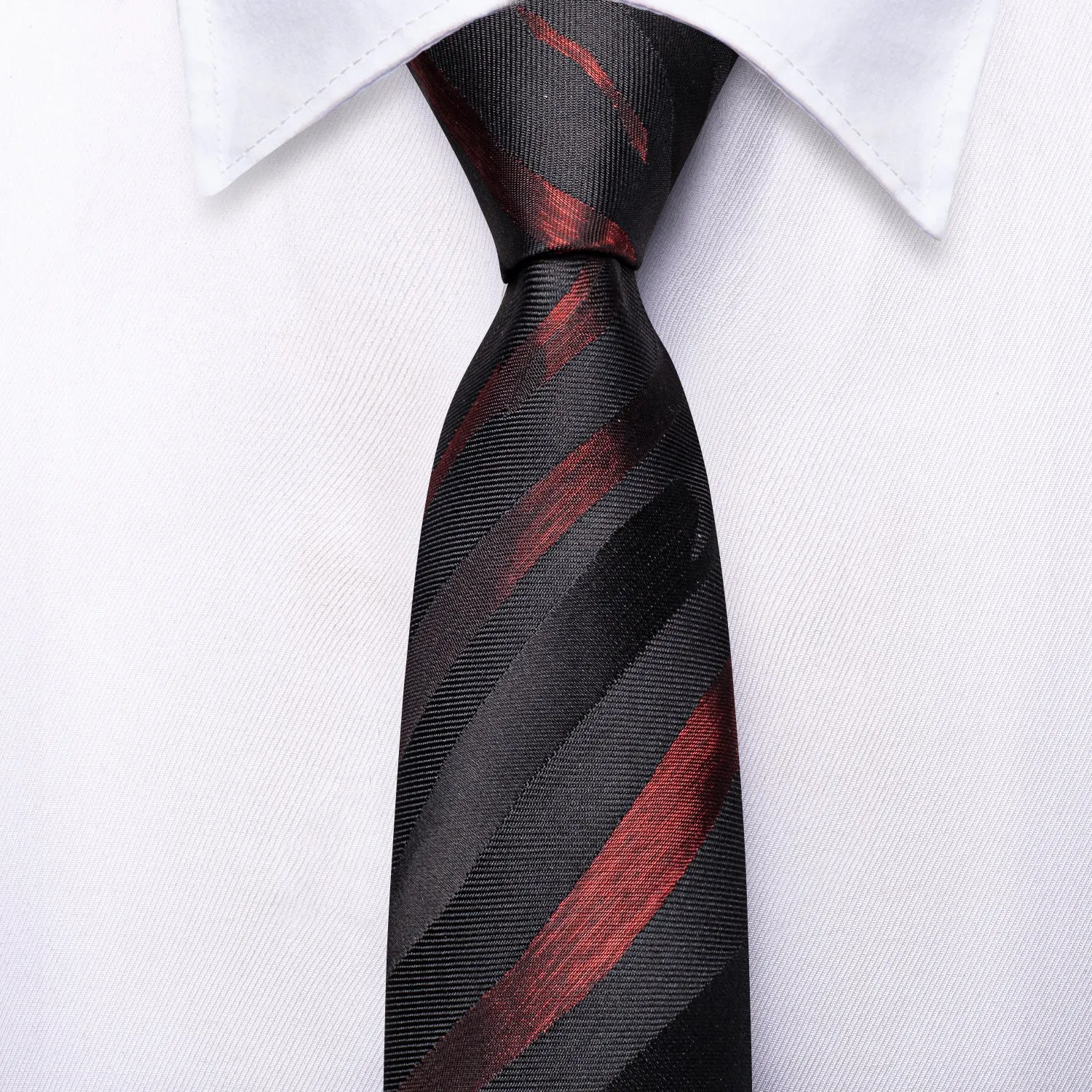 Hi-Tie Black Red Striped Children Ties Kids Boys Tie Pocket Square 6cm