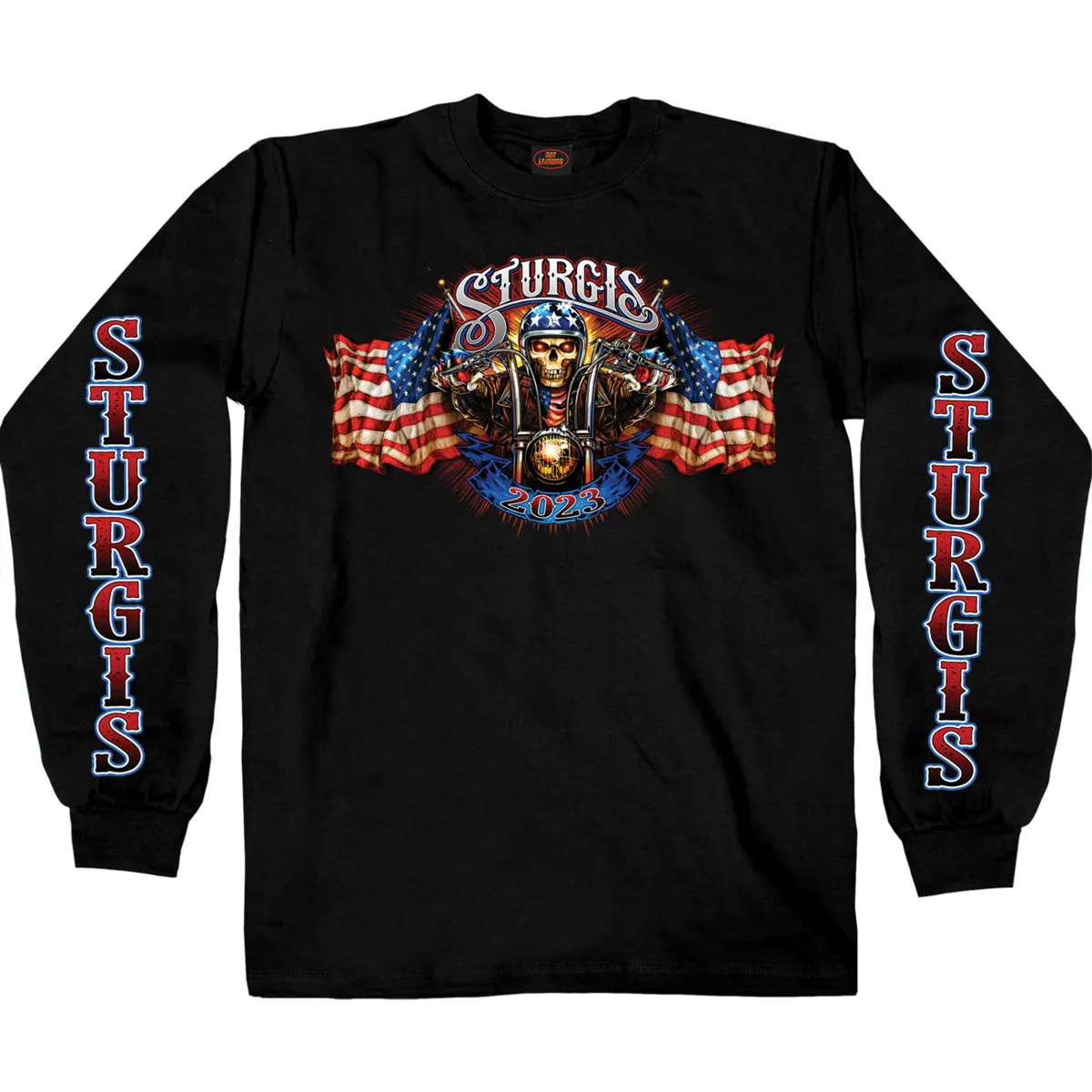 Hot Leathers SPB2067 Men's Black 2023 Sturgis Motorcycle Rally #1 Design American Skeleton Long Sleeve Shirt