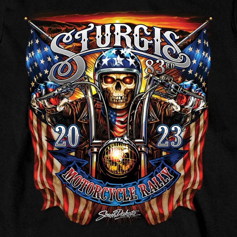 Hot Leathers SPB2067 Men's Black 2023 Sturgis Motorcycle Rally #1 Design American Skeleton Long Sleeve Shirt