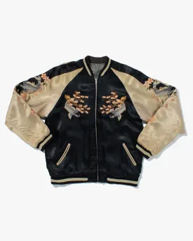 Japanese Repro Souvenir Jacket, Reversible, Black with Koi and Cherry Blossom Tree