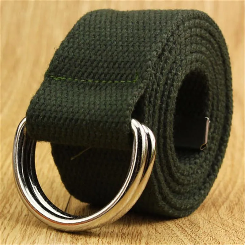 Jeans Canvas Military Belt Double D-ring Buckle Casual Women Belt Web Men