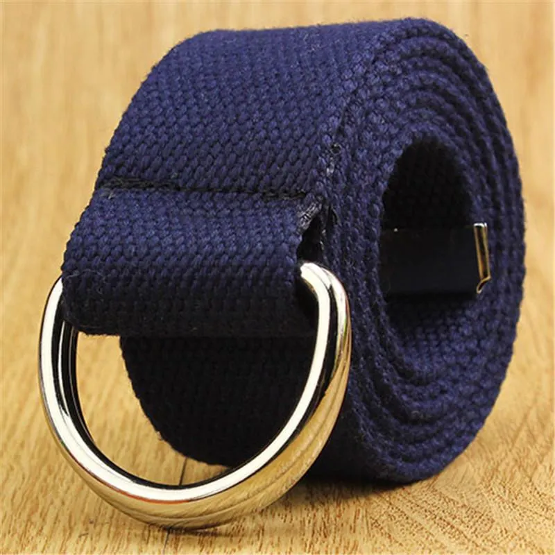 Jeans Canvas Military Belt Double D-ring Buckle Casual Women Belt Web Men