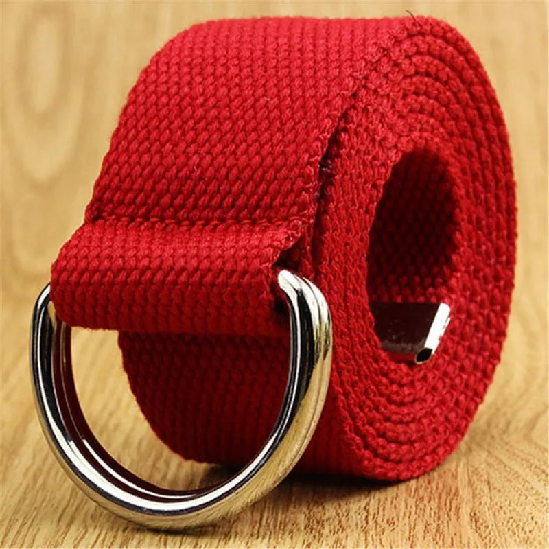 Jeans Canvas Military Belt Double D-ring Buckle Casual Women Belt Web Men