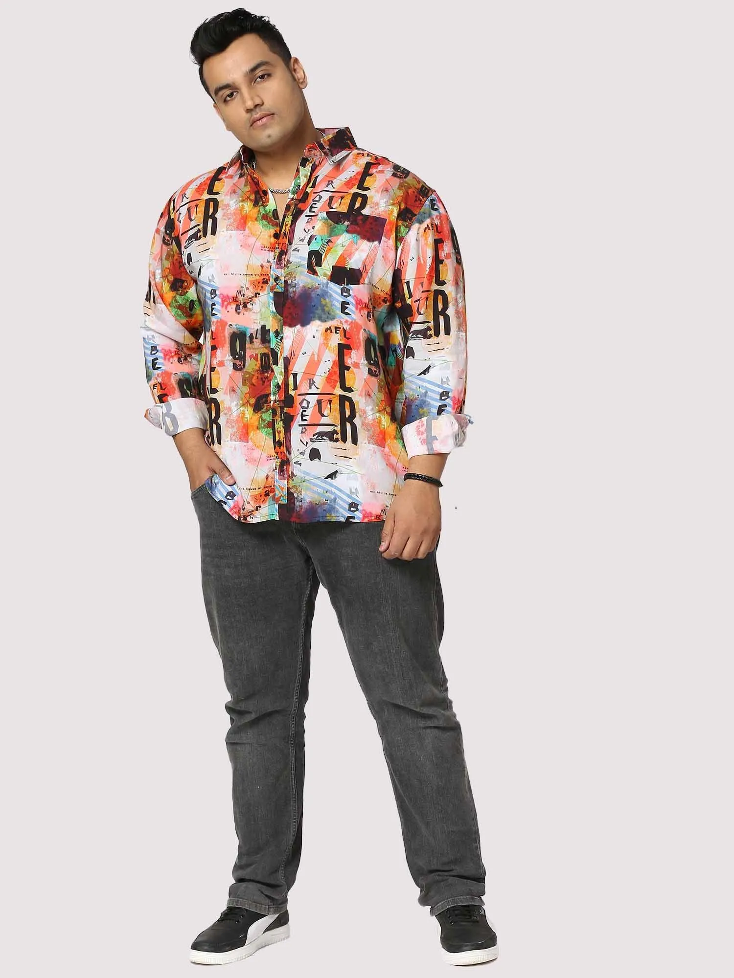 Letter Blaze Digital Printed Full Sleeve Men's Plus Size