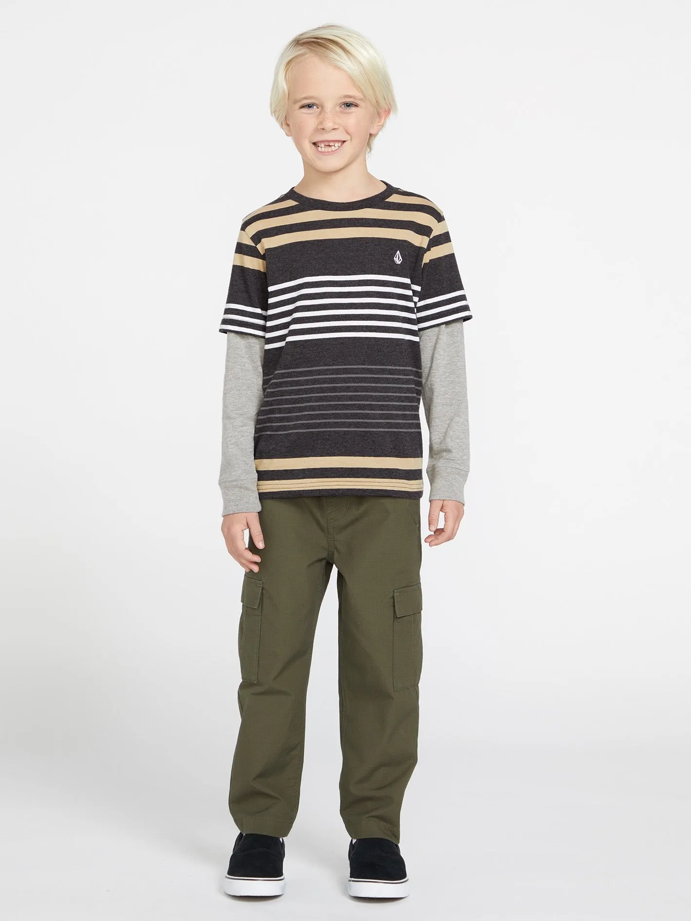 Little Boys Beam Stone Twofer Long Sleeve Shirt - Dark Black Heather