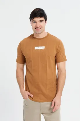 Men Brown Jacquard T-Shirt