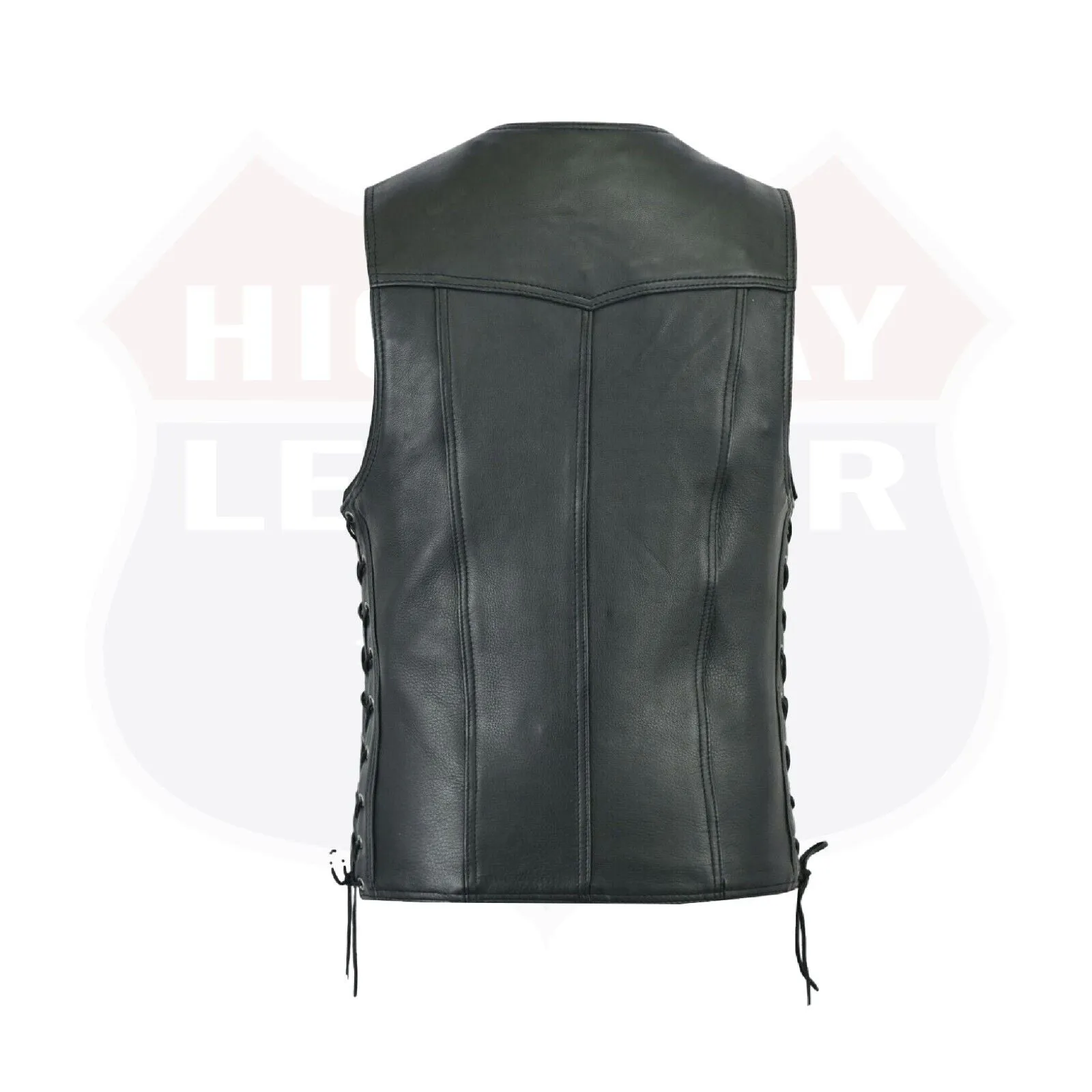 Men Motorcycle Leather Biker Vest Side Lace Pistol Pockets Patch Sew #HL11614NKD