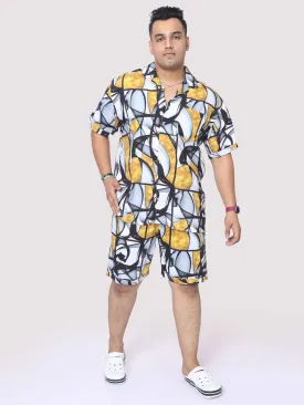 Men Plus Size Blush Abstract Squares Printed Half Sleeve Co-Ords