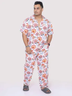 Men Plus Size Botanical Printed Full Sleeve Co-Ords