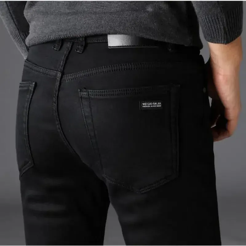 Men's Slim-fit Denim Pants Stretch Black Jeans Classic Style Business Fashion Pure Male Brand Casual Trousers