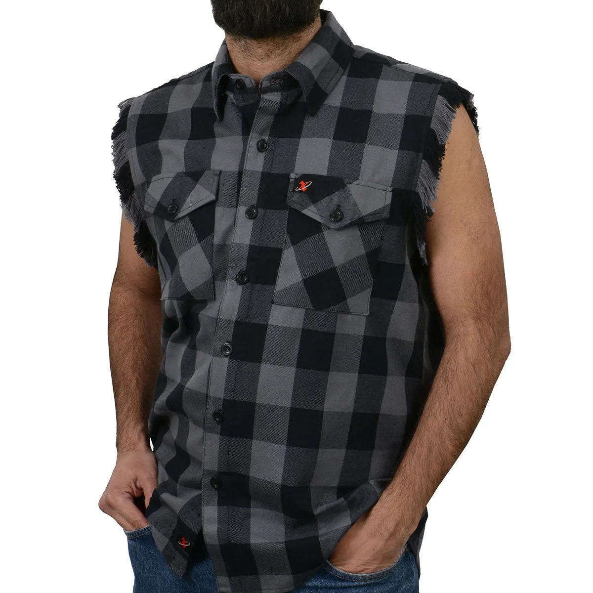 Milwaukee Leather MNG11689 Men’s Black and Red Cut Off Flannel Shirt