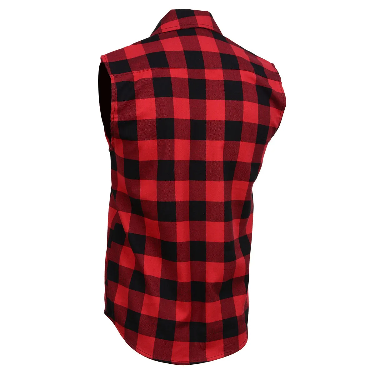 Milwaukee Leather MPM1649 Men’s Classic Black and Red Button-Down Flannel Cut Off Sleeveless Casual Shirt