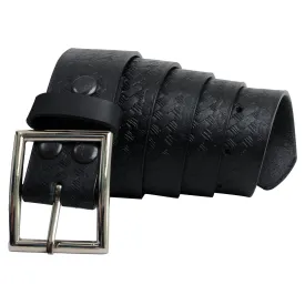 MP7105 Men's Embossed Black Genuine Leather Biker Belt with Interchangeable Buckle