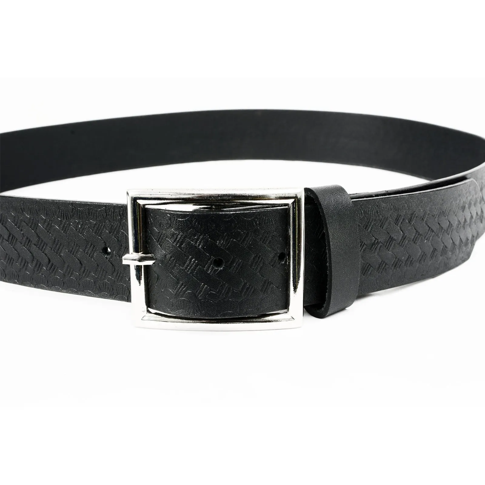 MP7105 Men's Embossed Black Genuine Leather Biker Belt with Interchangeable Buckle