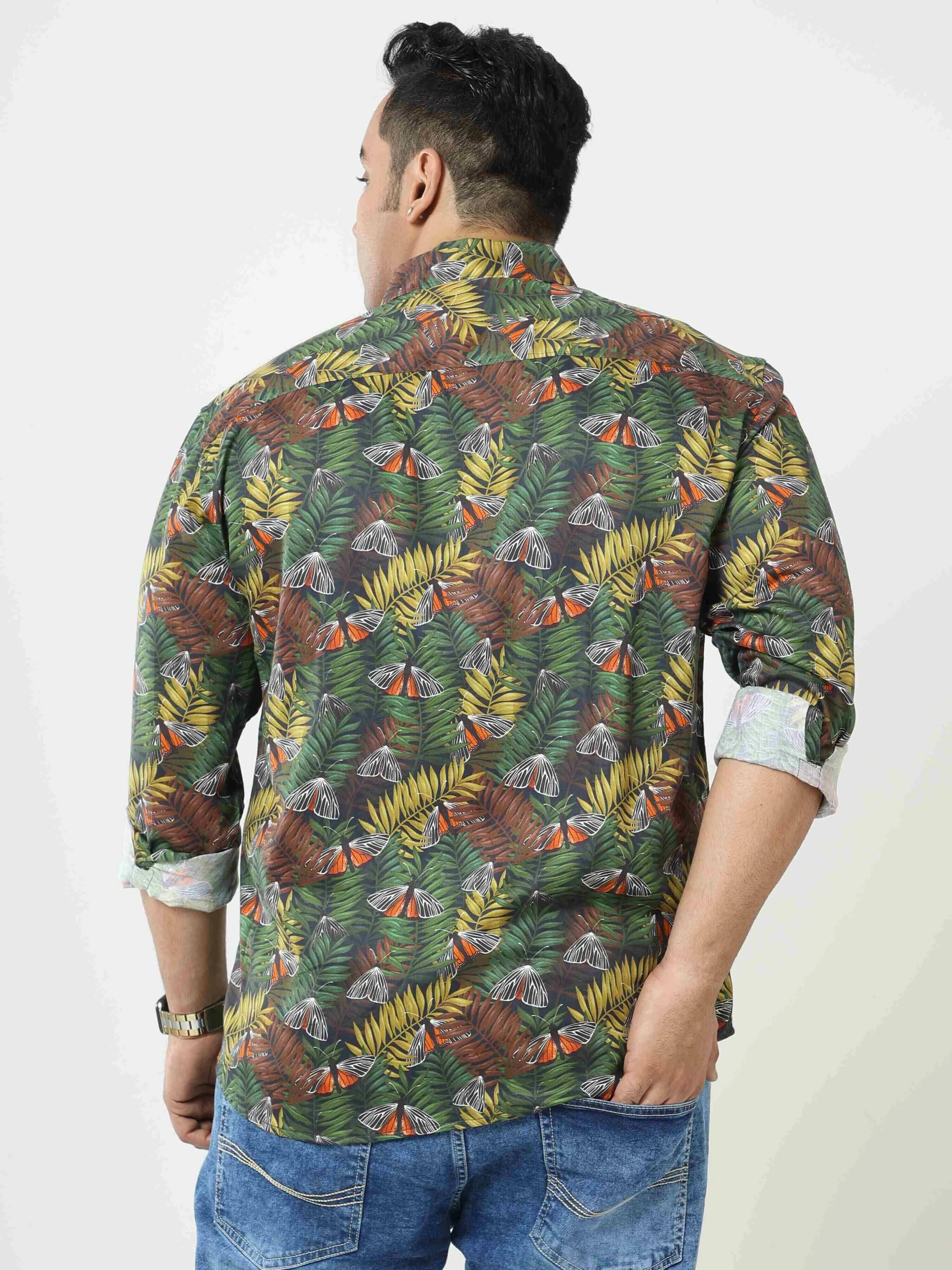 OAK Leaf Butterfly Printed Cotton Full Shirt Men's Plus Size