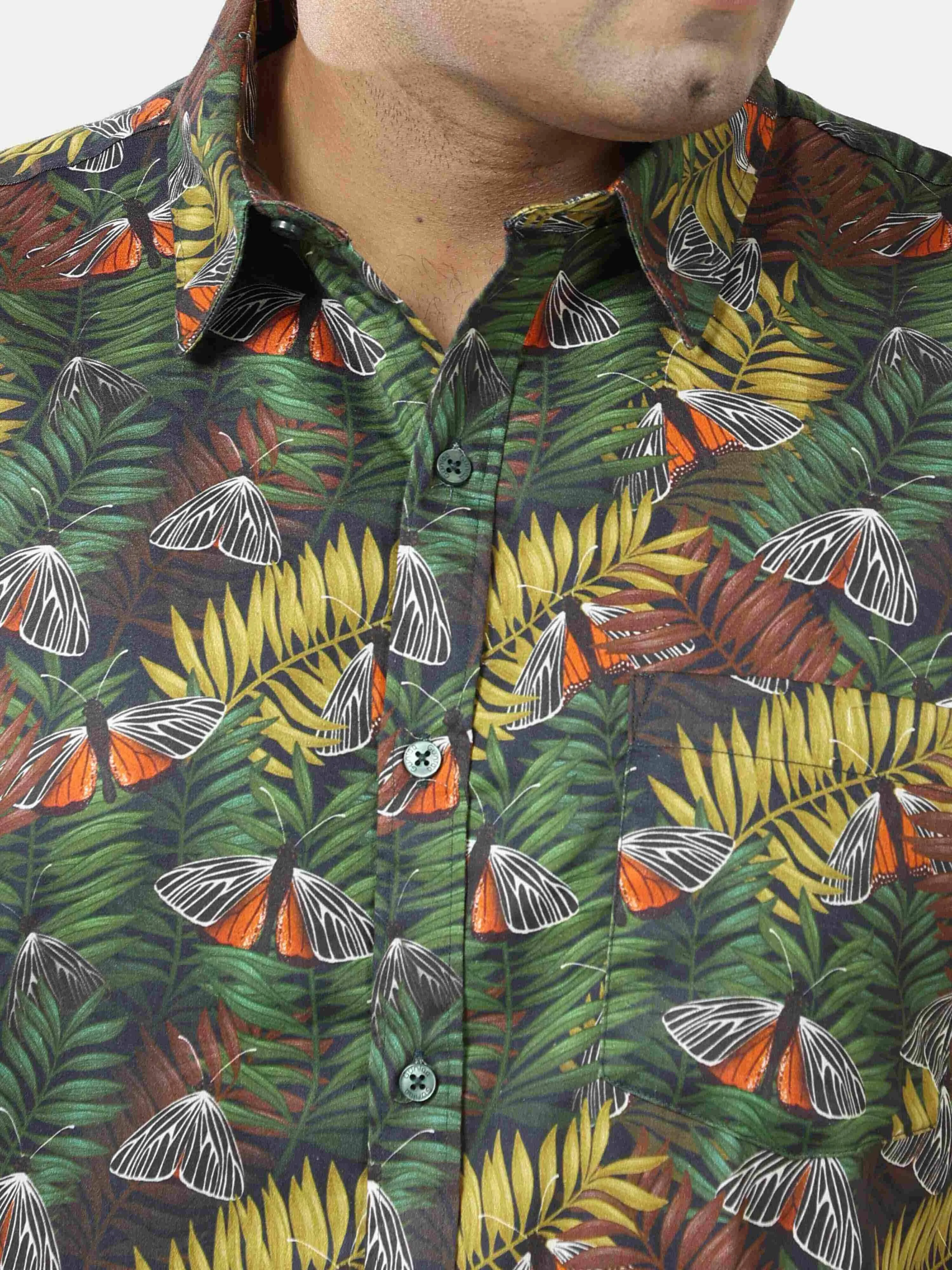 OAK Leaf Butterfly Printed Cotton Full Shirt Men's Plus Size