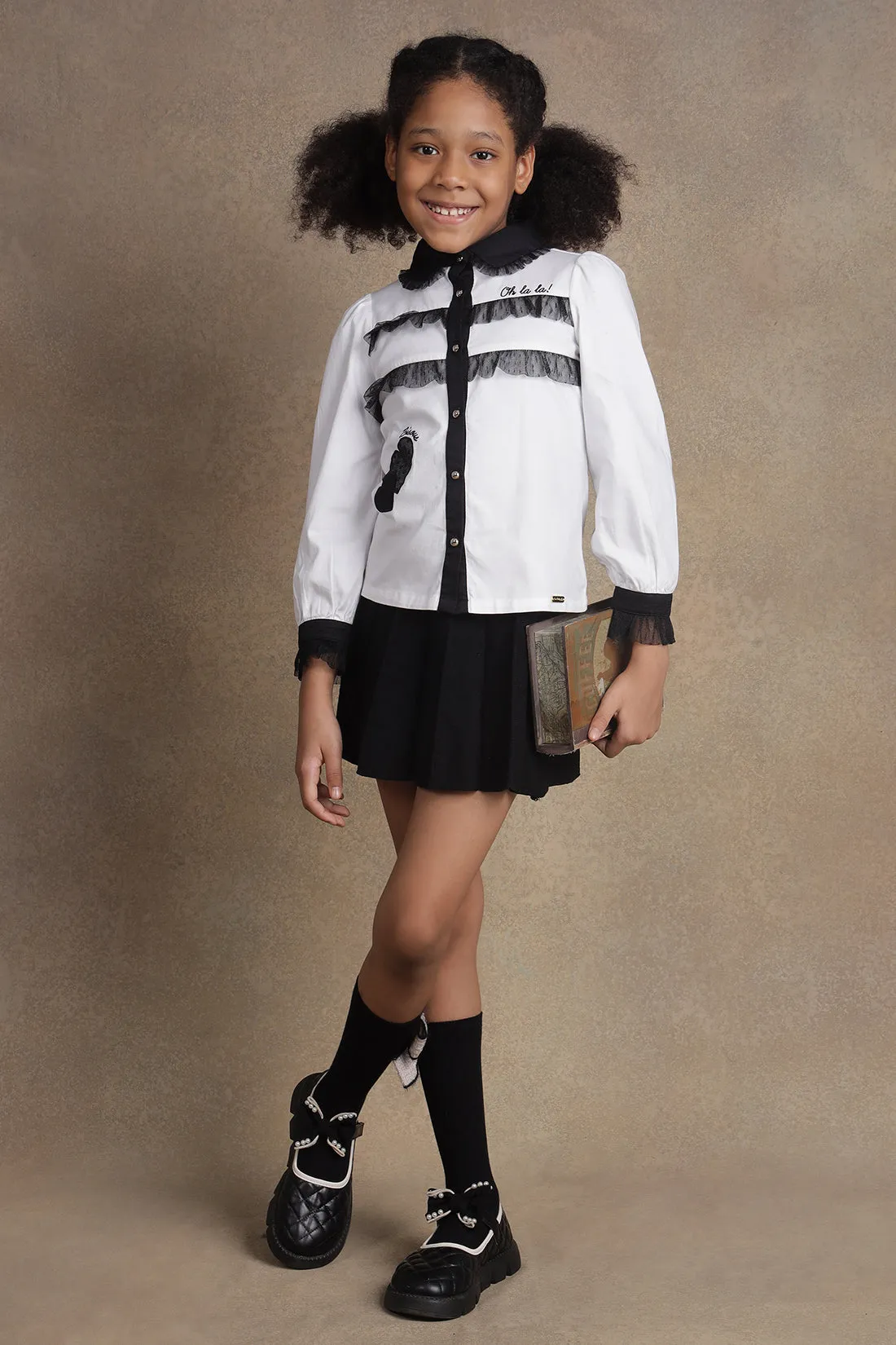 One Friday Kids Girls Black & White Laced Top