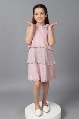 One Friday Kids Girls Pink Pleated Sleeveless Glitter Layered Dress