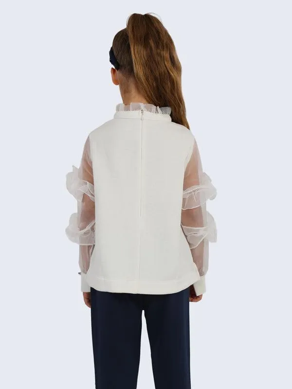 One Friday Off-white Frill Sleeve Top