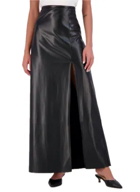 Ookie & Lala Super Soft Vegan Leather High Waisted Maxi Skirt with Front Vent