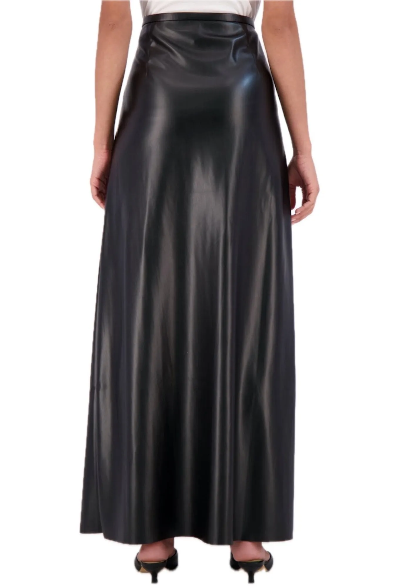 Ookie & Lala Super Soft Vegan Leather High Waisted Maxi Skirt with Front Vent