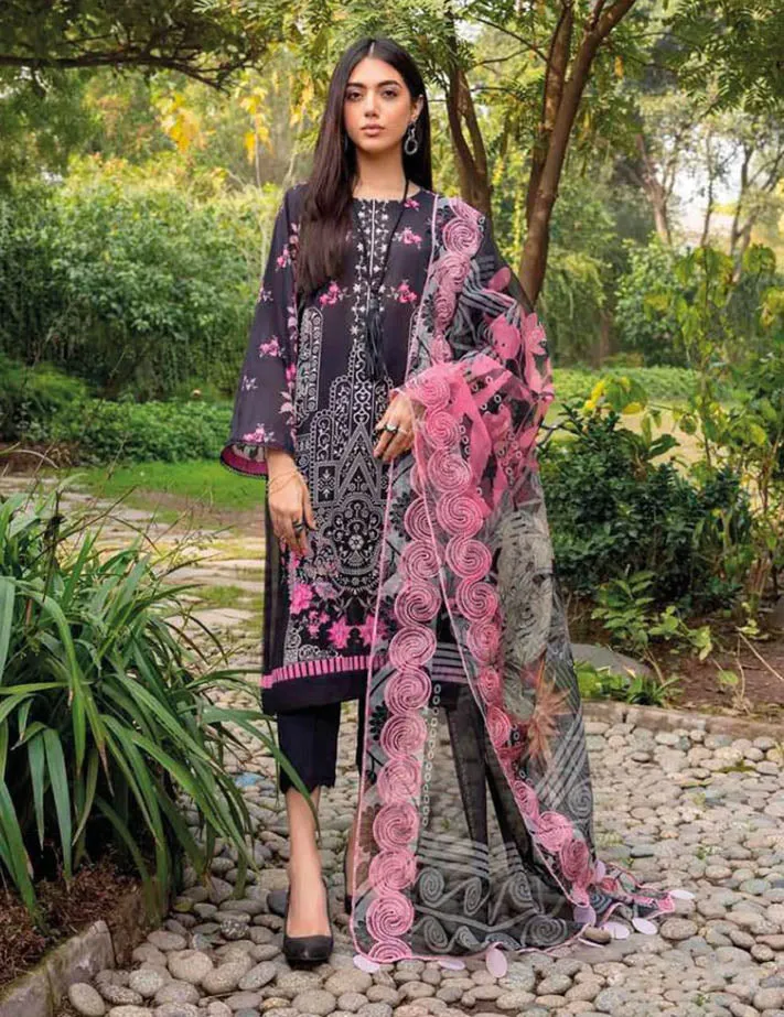 Pakistani Black Cotton Suits Material with Chiffon Dupatta