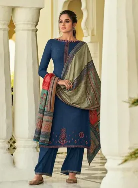 Pashmina Blue Salwar suit Dress Material for Woman with Embroidery